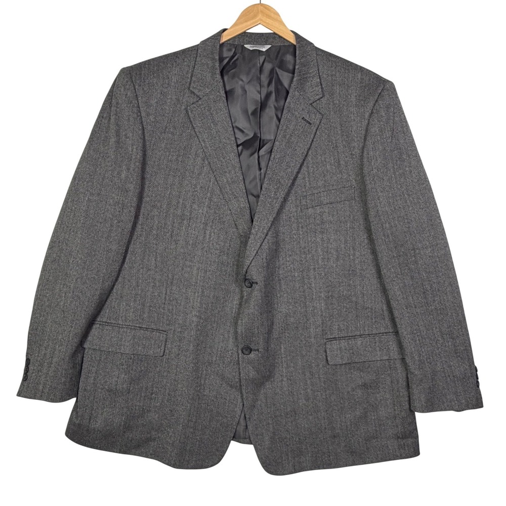 Joseph & Feiss Mens 54 Long‎ Gray Herringbone Blazer 100% Lambswool Suit Jacket